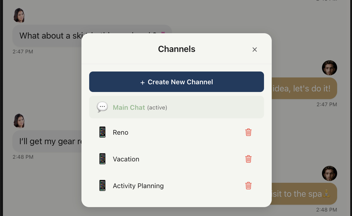 Conversations Organized - multiple chat channels by topic